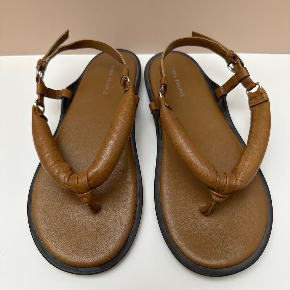 Free People Size 6 Brown Suncatcher Puffy Thong Buckle Strap Sandals Boho Summer